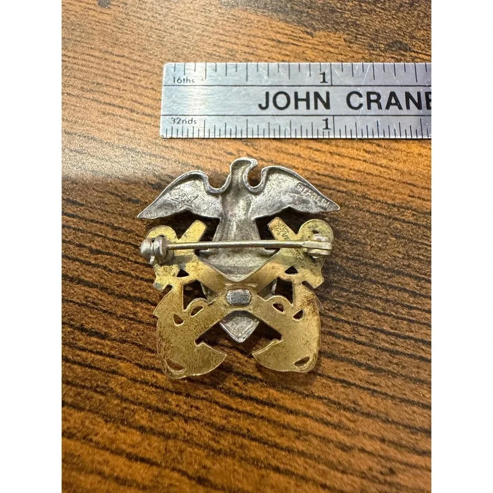 Vintage US Navy OfficerCap Device Pin Sterling Silver 1/10 10K Gold Filled Eagle